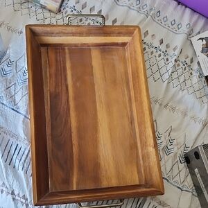 Threshold Acacia Serving Tray with Metal Handles